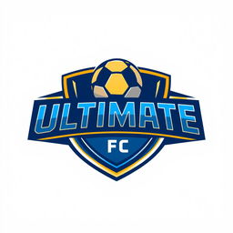 A dynamic and modern logo design for a football team named 'ULTIMATE FC'