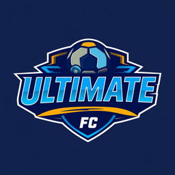 A dynamic and modern logo design for a football team named 'ULTIMATE FC'