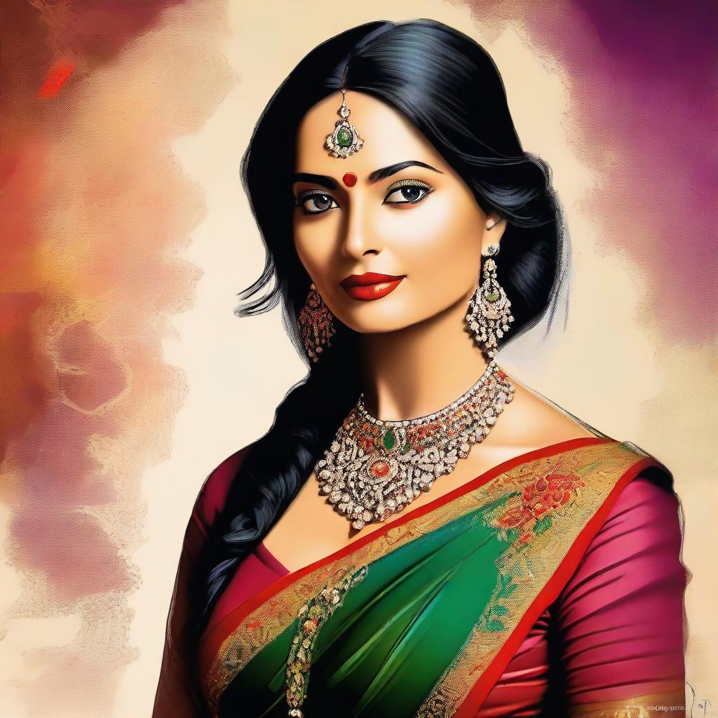 A digital art portrait of a popular Indian actress