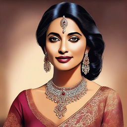 A digital art portrait of a popular Indian actress