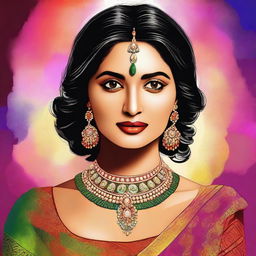 A digital art portrait of a popular Indian actress