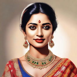 A digital art portrait of a popular Indian actress