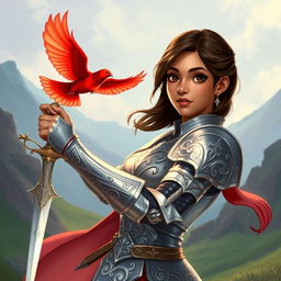 An illustration of Elyse Jett, an Indian-American girl with light tan skin, dark brown hair, and brown eyes
