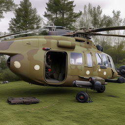 full length Rambo-style helicopter with gunner door open