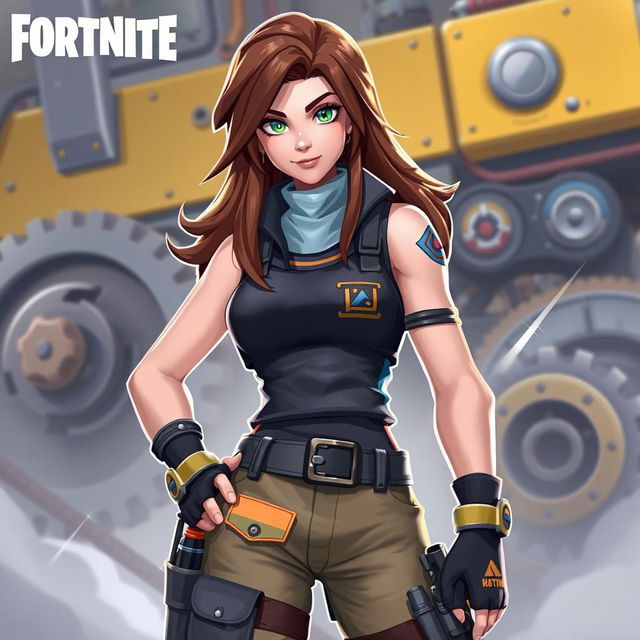 A digital illustration of the Fortnite character Jules, showcasing her unique design