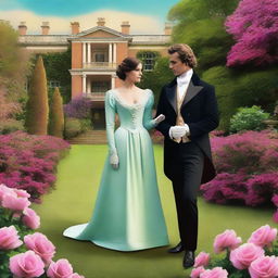 Create a digital art image of a regency romance scene