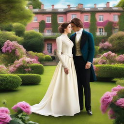 Create a digital art image of a regency romance scene