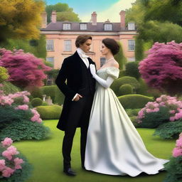 Create a digital art image of a regency romance scene