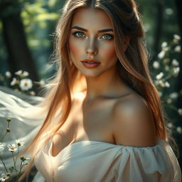Ethereal beauty with captivating eyes and stunning features, showcasing a serene expression