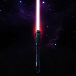 A black lightsaber with a sleek design, exuding an intense, dark energy against a dramatic cosmic background.