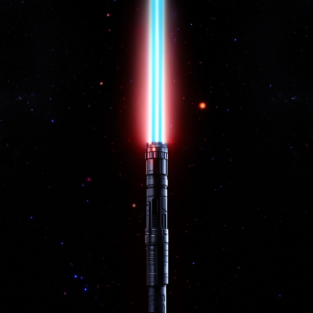 A black lightsaber with a sleek design, exuding an intense, dark energy against a dramatic cosmic background.