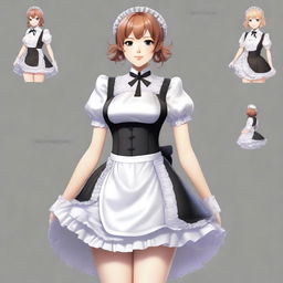 Create a digital art piece of a maid with an H cup size, featuring a cutout design in her uniform