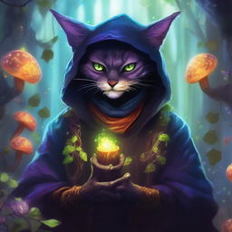 This is a high-quality digital art image of a sinister Tabaxi sorcerer