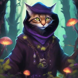 This is a high-quality digital art image of a sinister Tabaxi sorcerer