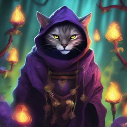 This is a high-quality digital art image of a sinister Tabaxi sorcerer