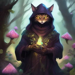 This is a high-quality digital art image of a sinister Tabaxi sorcerer