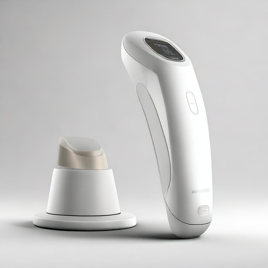 A high-quality 3D render of a medical hair removal device, designed in the style of modern Italian industrial design