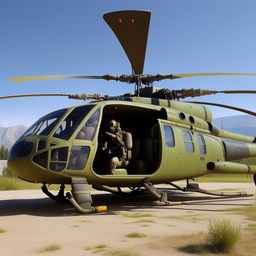 full length Rambo-style helicopter with gunner door open