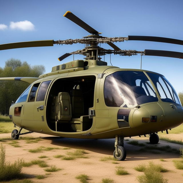 full length Rambo-style helicopter with gunner door open