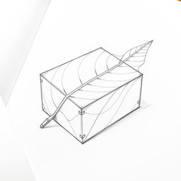 A detailed sketch of a box designed to resemble a leaf, carefully drawn in pencil