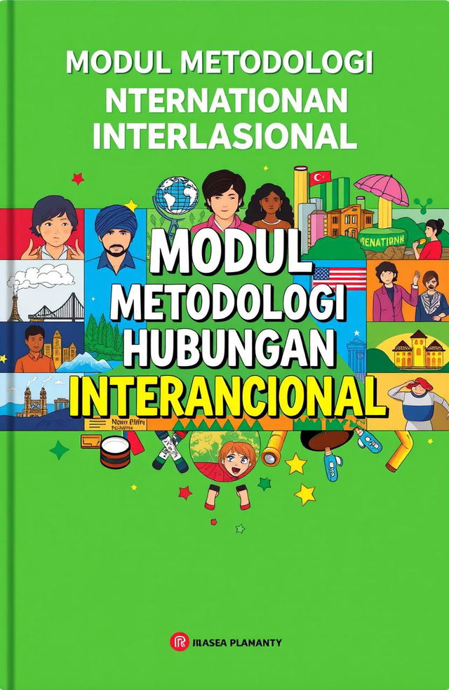 A vibrant and thought-provoking cover design for an International Relations methodology module, measuring 210 x 297 millimeters