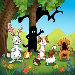 A whimsical illustration depicting a variety of animals expressing fear