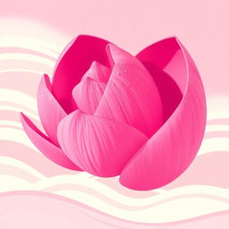 A close-up illustration of a stylized, vibrant pink flower, reminiscent of a lotus or a rose, with soft petals overlapping delicately