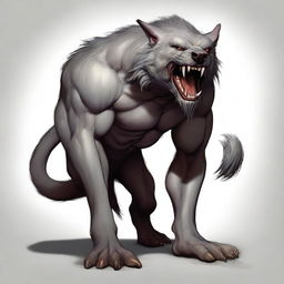 A high-quality digital art piece depicting a Worg from the Dungeons and Dragons universe, displaying an unusual affection for humans