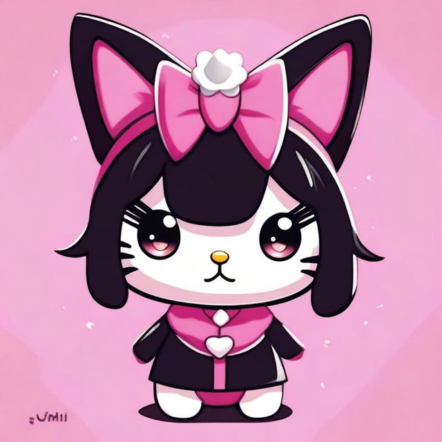 An adorable digital art illustration of Kuromi, a popular character from the Hello Kitty franchise