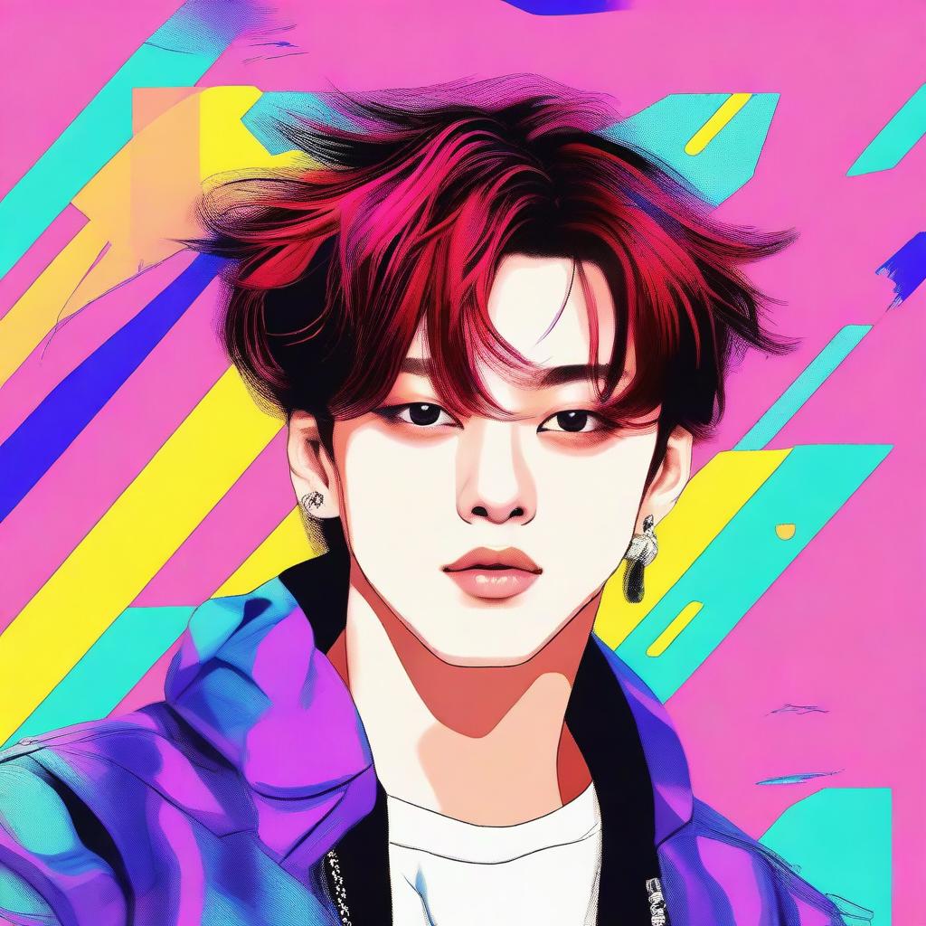 A high-quality digital art image displaying Jungkook, a renowned K-pop artist from the band BTS