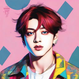 A high-quality digital art image displaying Jungkook, a renowned K-pop artist from the band BTS