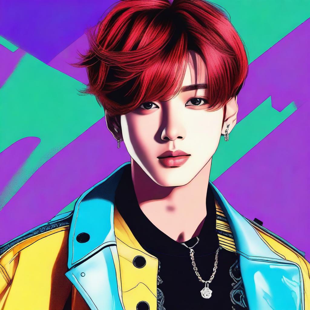 A high-quality digital art image displaying Jungkook, a renowned K-pop artist from the band BTS