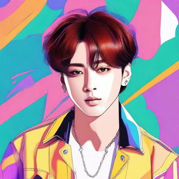 A high-quality digital art image displaying Jungkook, a renowned K-pop artist from the band BTS