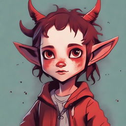 A high-quality digital art piece featuring a cute, 5-year-old tiefling girl