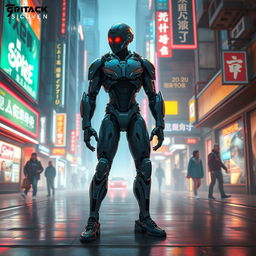 A concept artwork of a futuristic cyborg inspired by themes of technology and humanity, featuring a character named 'George Droyd'