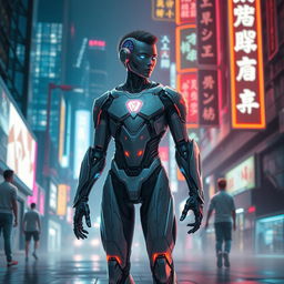 A concept artwork of a futuristic cyborg inspired by themes of technology and humanity, featuring a character named 'George Droyd'