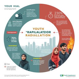 An analytical infographic illustrating the connection between unemployment and youth radicalization in Pakistan