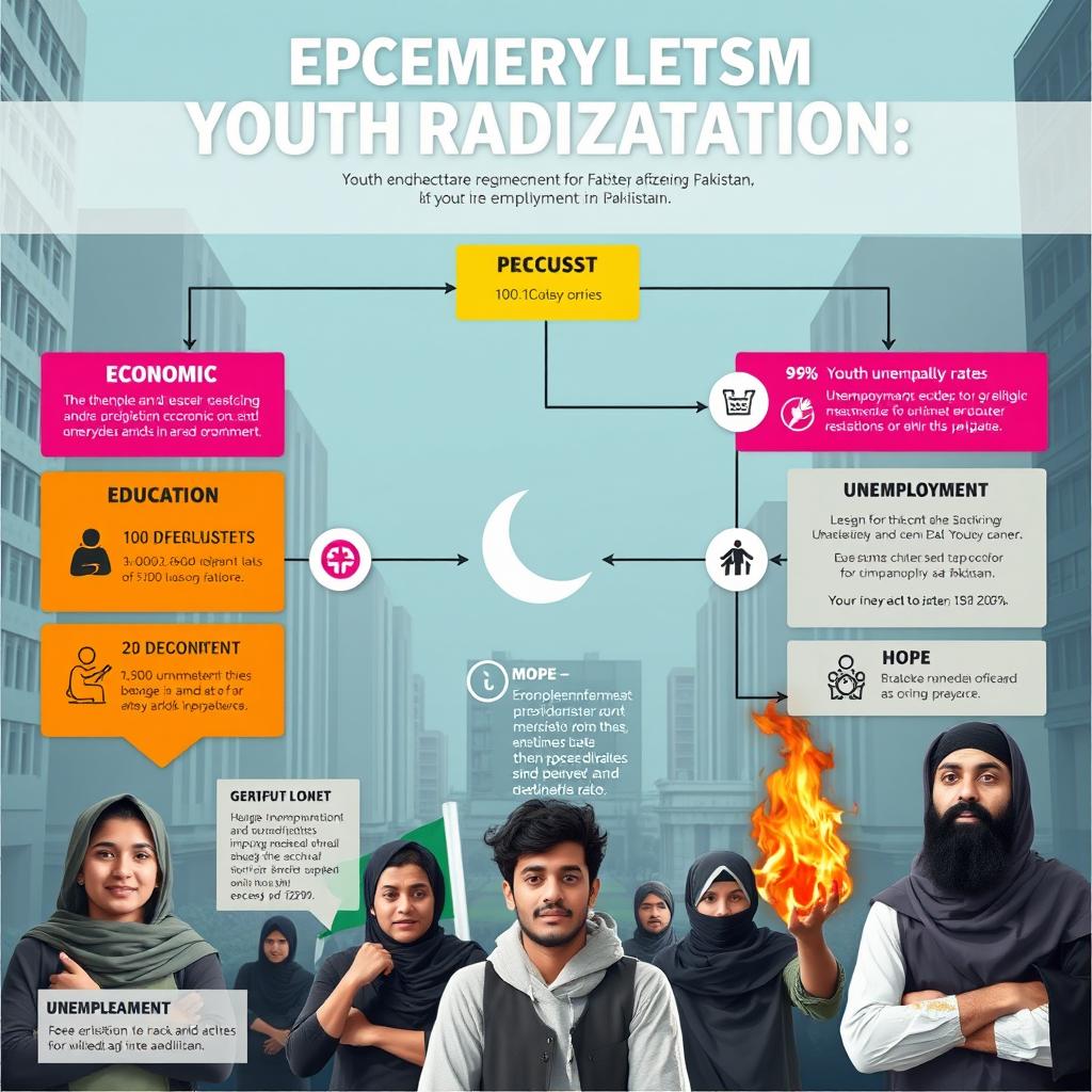 An analytical infographic illustrating the connection between unemployment and youth radicalization in Pakistan