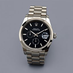 A luxurious watch inspired by the Rolex Oyster Perpetual, featuring a sleek black dial that embodies sophistication and a modern edge