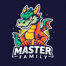 A cool dragon mascot logo, featuring a fierce yet playful dragon character, with vibrant scales and striking eyes