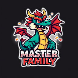 A cool dragon mascot logo, featuring a fierce yet playful dragon character, with vibrant scales and striking eyes