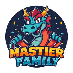 A cool dragon mascot logo, featuring a fierce yet playful dragon character, with vibrant scales and striking eyes