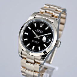 A trendy and stylish watch inspired by the Rolex Oyster Perpetual, featuring a sleek black dial that appeals to a youthful audience