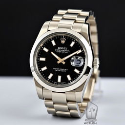 A trendy and stylish watch inspired by the Rolex Oyster Perpetual, featuring a sleek black dial that appeals to a youthful audience