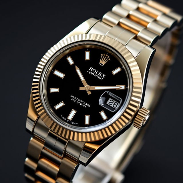 A trendy and stylish watch inspired by the Rolex Oyster Perpetual, featuring a sleek black dial that appeals to a youthful audience