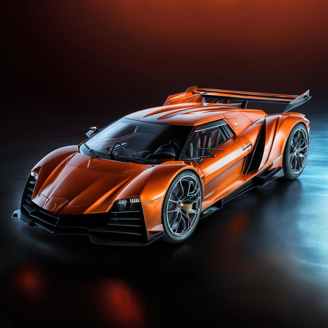 A high-quality digital rendering of the Lamborghini Egoista, a concept car known for its unique, futuristic design