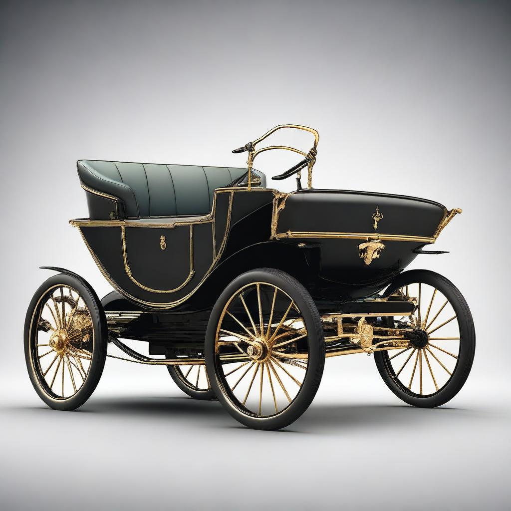 A high-quality digital rendering of a vintage, carriage-style vehicle, styled with features reminiscent of Lamborghini's design ethos