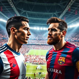 A grand, brightly lit football stadium filled with thousands of cheering fans, creating an electric atmosphere