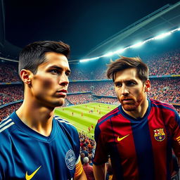 A grand, brightly lit football stadium filled with thousands of cheering fans, creating an electric atmosphere