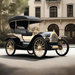 A high-quality digital rendering of a vintage, carriage-style vehicle, styled with features reminiscent of Bugatti's design ethos